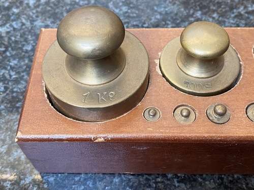 Vintage and Antique Brass Weights (1g - 1KG) for scales in wooden original box from Germany