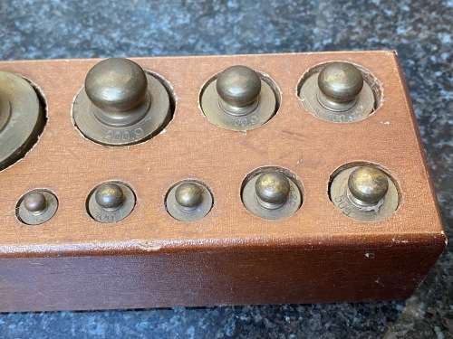 Vintage and Antique Brass Weights (1g - 1KG) for scales in wooden original box from Germany