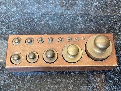 Vintage and Antique Brass Weights (1g - 1KG) for scales in wooden original box from Germany