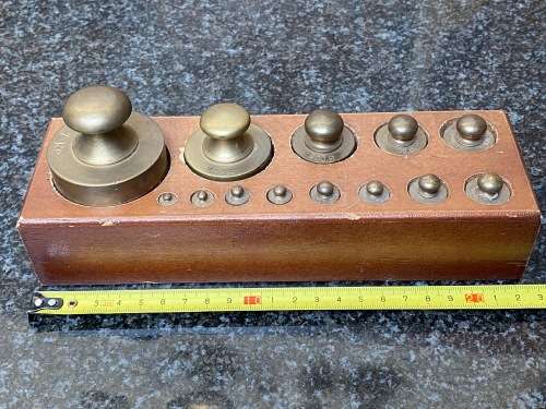 Vintage and Antique Brass Weights (1g - 1KG) for scales in wooden original box from Germany