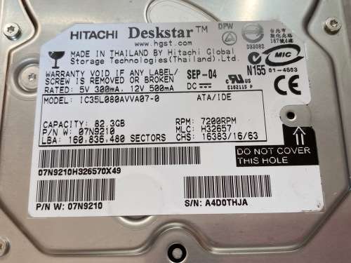 Hitachi Deskstar 82.3GB 3.5` ATA/IDE Hard Drive 7200RPM , vintage, working, formated