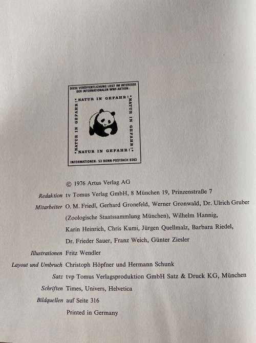Wunderwelt der Tiere german WWF vintage 1976,book language german