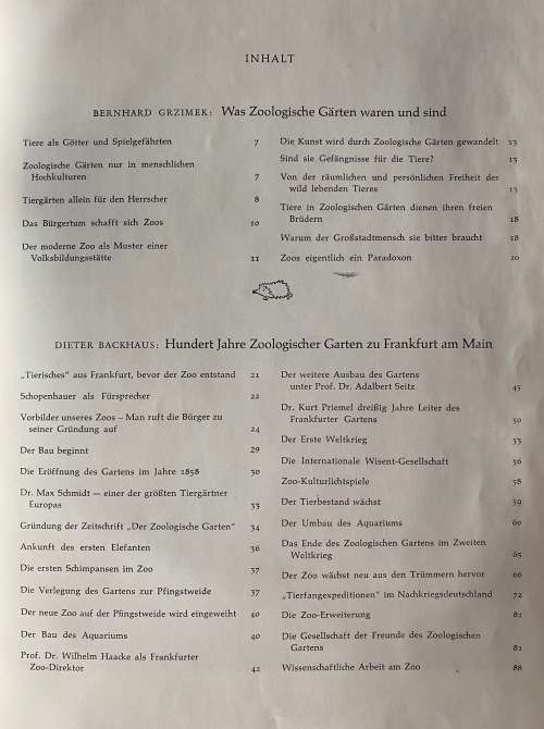 Hundert Jähriger Zoo vintage german 1958 ,book language german, Grzimek, Bernhard
