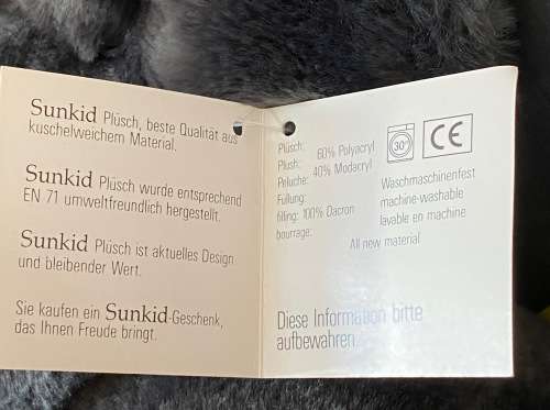 Elephant black SunKid ,stuffed animal, vintage, from Germany,collectors item, kids toy