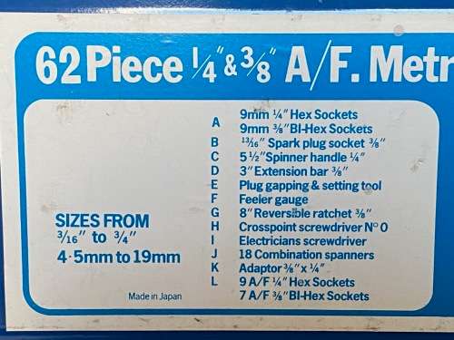 62 Piece Metric Combined Socket tool Set in metal case, vintage