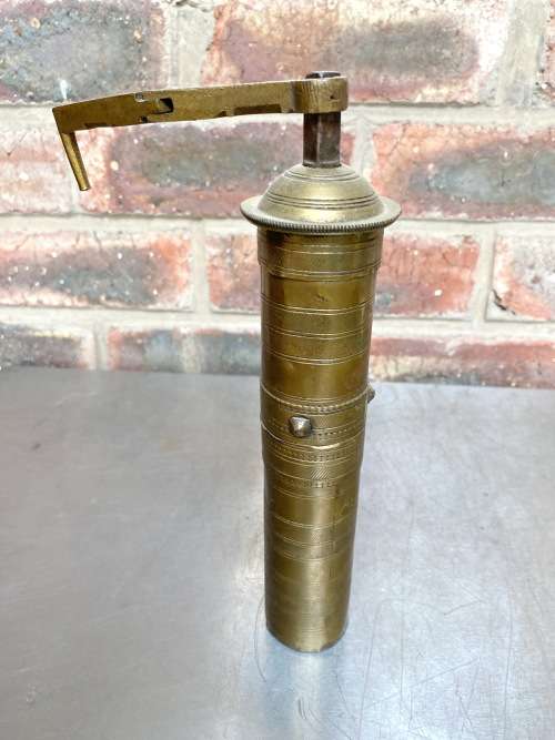 Antique Turkish Ottoman brass pepper mill,coffee grinder,Garanti No.2, collectors, 10`tall, 652gr.