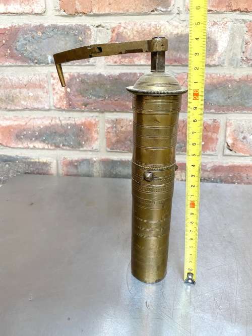 Antique Turkish Ottoman brass pepper mill,coffee grinder,Garanti No.2, collectors, 10`tall, 652gr.