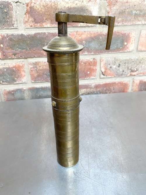 Antique Turkish Ottoman brass pepper mill,coffee grinder,Garanti No.2, collectors, 10`tall, 652gr.