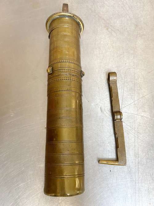 Antique Turkish Ottoman brass pepper mill,coffee grinder,Garanti No.2, collectors, 10`tall, 652gr.