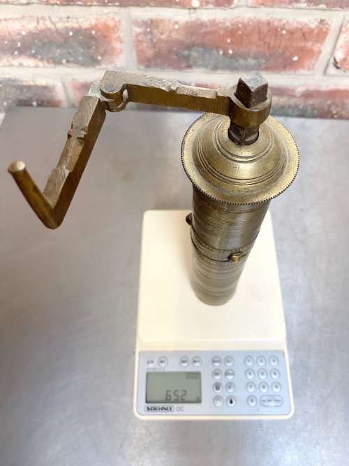 Antique Turkish Ottoman brass pepper mill,coffee grinder,Garanti No.2, collectors, 10`tall, 652gr.