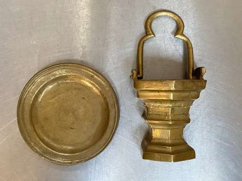Brass Lot : Flush Wall Vase + brass plate , vintage , antique, collectors item