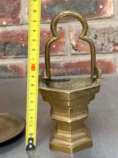Brass Lot : Flush Wall Vase + brass plate , vintage , antique, collectors item