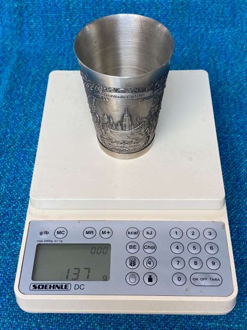 Pewter Zinn-Becker Stuttgart, Frankfurt Main tankard mug  Lot 8, size :11cm high, Made in Germany