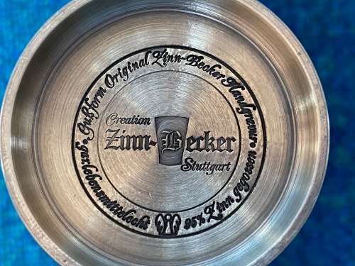 Pewter Zinn-Becker Stuttgart, Frankfurt Main tankard mug  Lot 8, size :11cm high, Made in Germany
