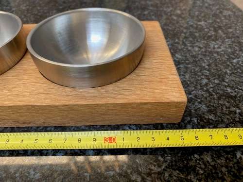 Top Quality Snack Tray (3 stainless steel brushed bowls on wood board from Germany) like new.