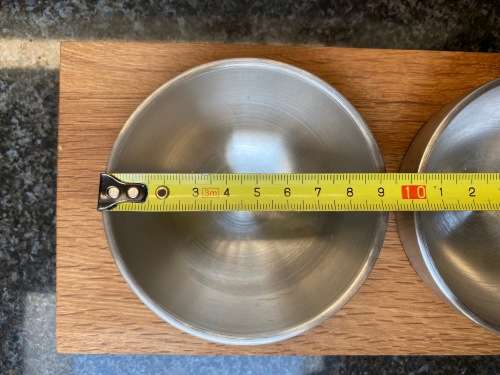 Top Quality Snack Tray (3 stainless steel brushed bowls on wood board from Germany) like new.
