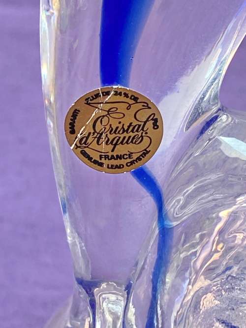 Cristal D`Arques Vintage Dolphin, made in France, clear + blue , the 90s, collectors item, 15.9cm