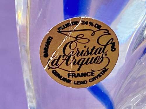Cristal D`Arques Vintage Dolphin, made in France, clear + blue , the 90s, collectors item, 15.9cm
