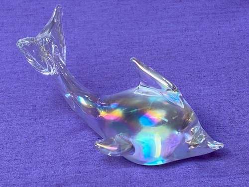 Vintage Dolphin Figure,  mouth-blown glass dolphin, from the 90s, collection item