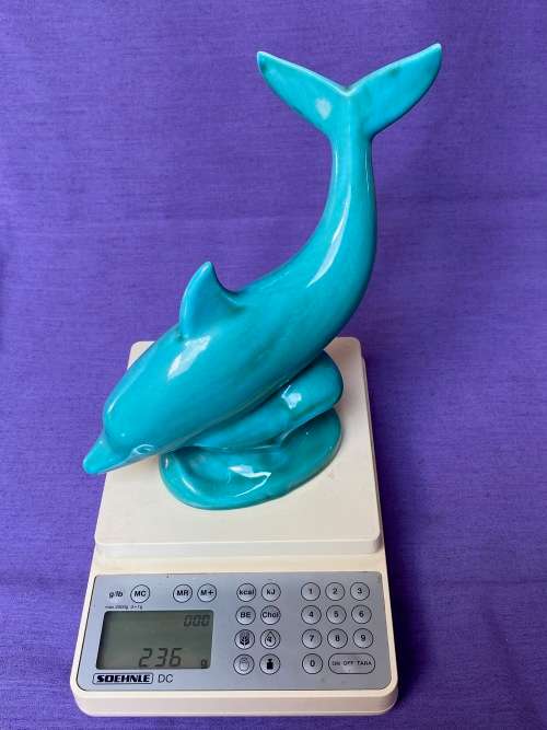 Turquoise dolphin figure AP 165 ,Anglia Pottery, from the  70s, made  in England, collection item,
