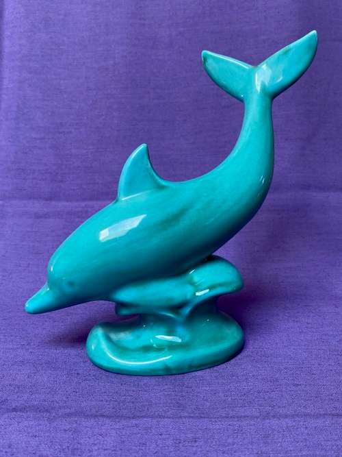 Turquoise dolphin figure AP 165 ,Anglia Pottery, from the  70s, made  in England, collection item,