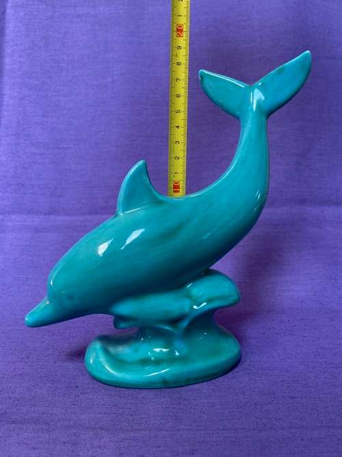 Turquoise dolphin figure AP 165 ,Anglia Pottery, from the  70s, made  in England, collection item,