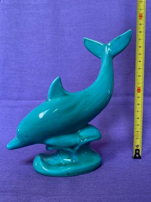 Turquoise dolphin figure AP 165 ,Anglia Pottery, from the  70s, made  in England, collection item,