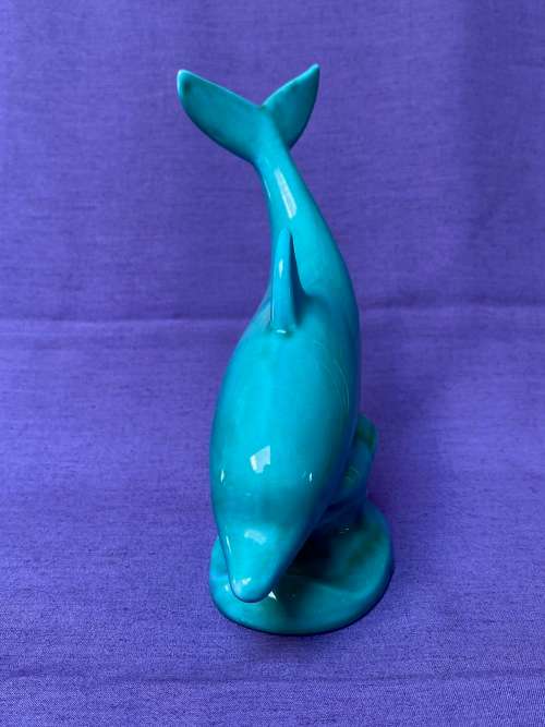 Turquoise dolphin figure AP 165 ,Anglia Pottery, from the  70s, made  in England, collection item,