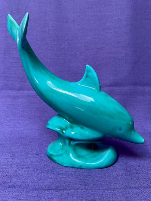 Turquoise dolphin figure AP 165 ,Anglia Pottery, from the  70s, made  in England, collection item,