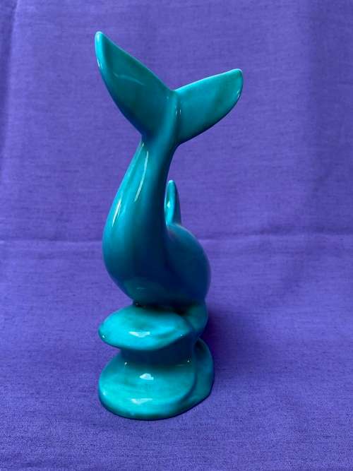 Turquoise dolphin figure AP 165 ,Anglia Pottery, from the  70s, made  in England, collection item,