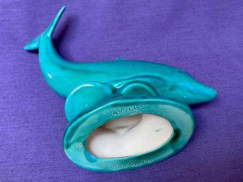 Turquoise dolphin figure AP 165 ,Anglia Pottery, from the  70s, made  in England, collection item,