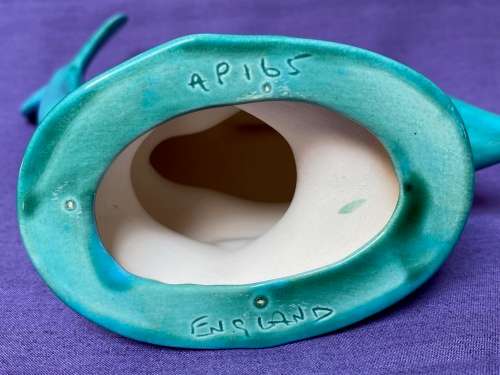 Turquoise dolphin figure AP 165 ,Anglia Pottery, from the  70s, made  in England, collection item,