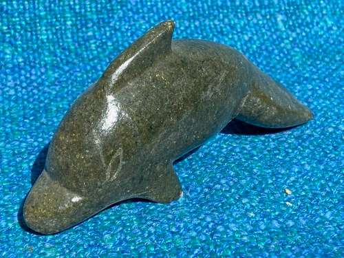 Stone (Sopestone) Dolphin figure green, collection item,