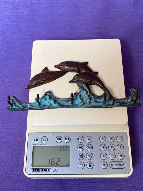 1970s Jumping Dolphins Brass/Verde Gris 5 Key Hook Rack, vintage , collecorts item