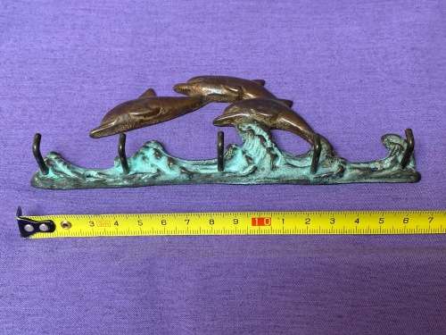 1970s Jumping Dolphins Brass/Verde Gris 5 Key Hook Rack, vintage , collecorts item