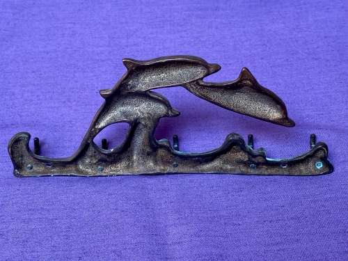 1970s Jumping Dolphins Brass/Verde Gris 5 Key Hook Rack, vintage , collecorts item