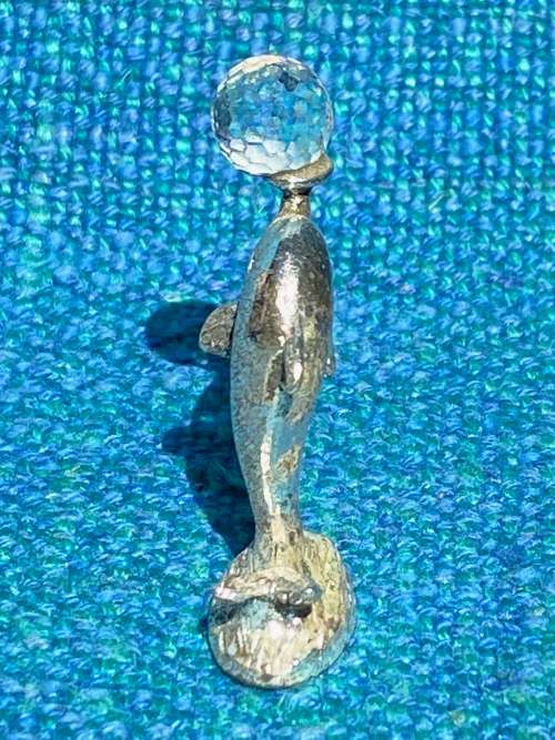 Dolphin figure with glass ball , vintage , collecorts item