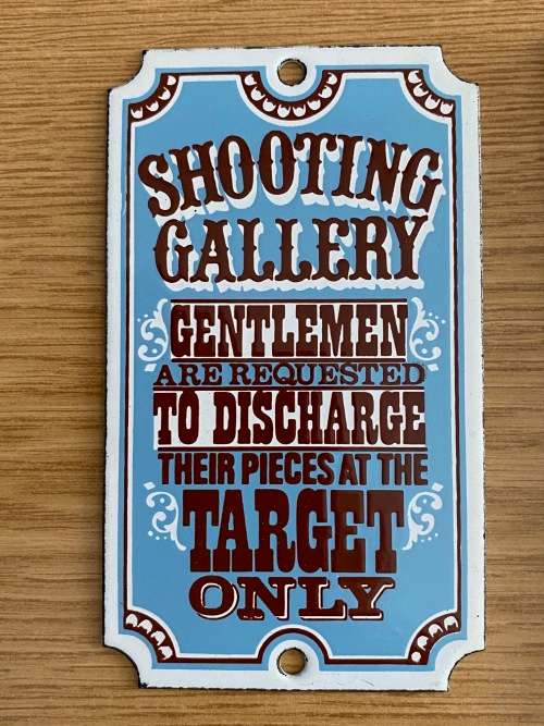 Enamel sign, Dodo Designs, Shooting Gallery, england, vintage, collecorts item