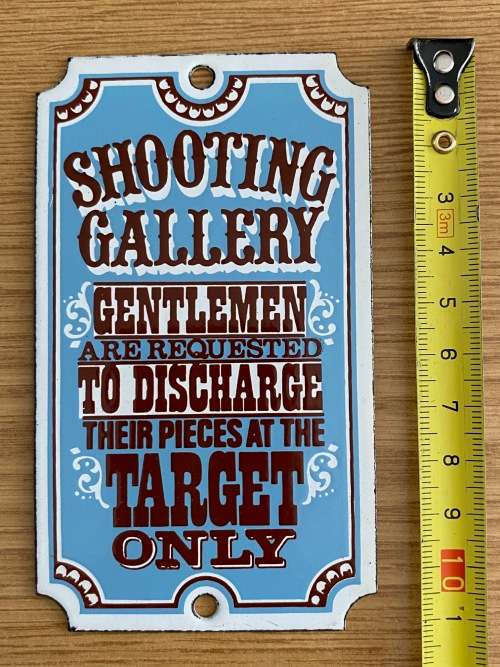 Enamel sign, Dodo Designs, Shooting Gallery, england, vintage, collecorts item