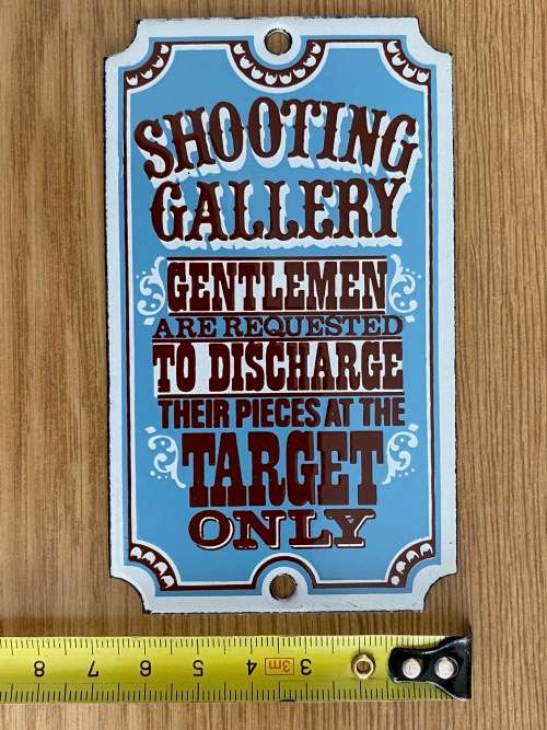 Enamel sign, Dodo Designs, Shooting Gallery, england, vintage, collecorts item