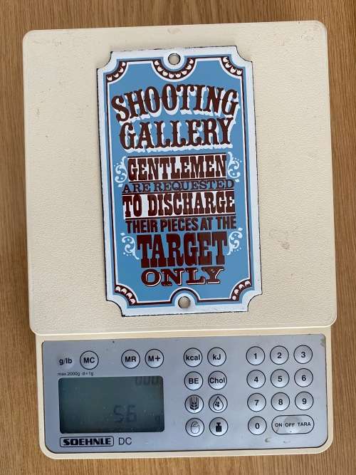 Enamel sign, Dodo Designs, Shooting Gallery, england, vintage, collecorts item