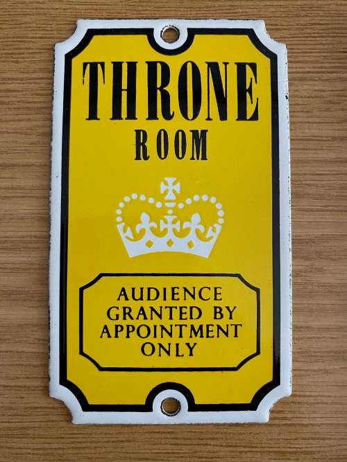 Enamel sign, Dodo Designs, Throne Room, england, vintage, collecorts item