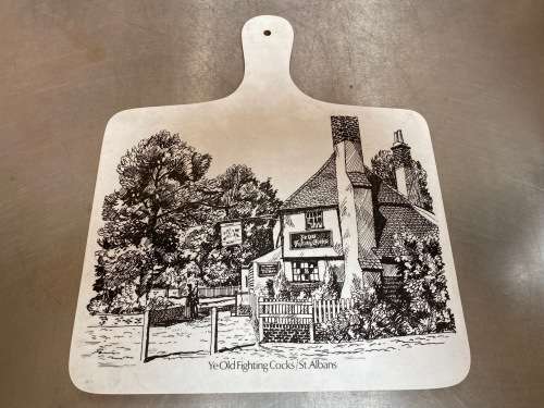 Ye Olde Fighting Cocks kitchen board, Englands oldest pub, St. Albans, UK, vintage, rare