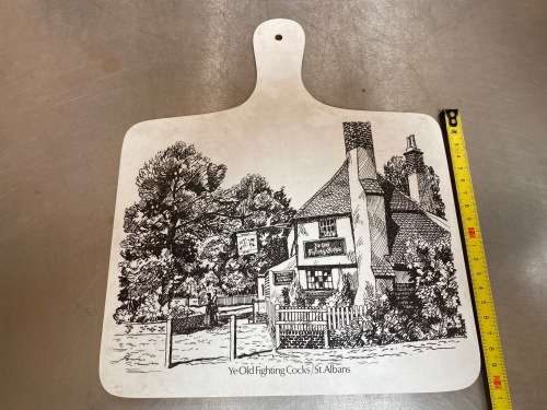 Ye Olde Fighting Cocks kitchen board, Englands oldest pub, St. Albans, UK, vintage, rare
