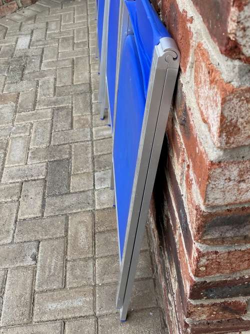 1 x German designer Slim Aluminium Folding chair blue from the 70s. VINTAGE, rare ,collectors item.