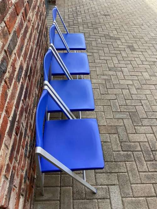 1 x German designer Slim Aluminium Folding chair blue from the 70s. VINTAGE, rare ,collectors item.