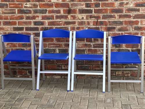 1 x German designer Slim Aluminium Folding chair blue from the 70s. VINTAGE, rare ,collectors item.