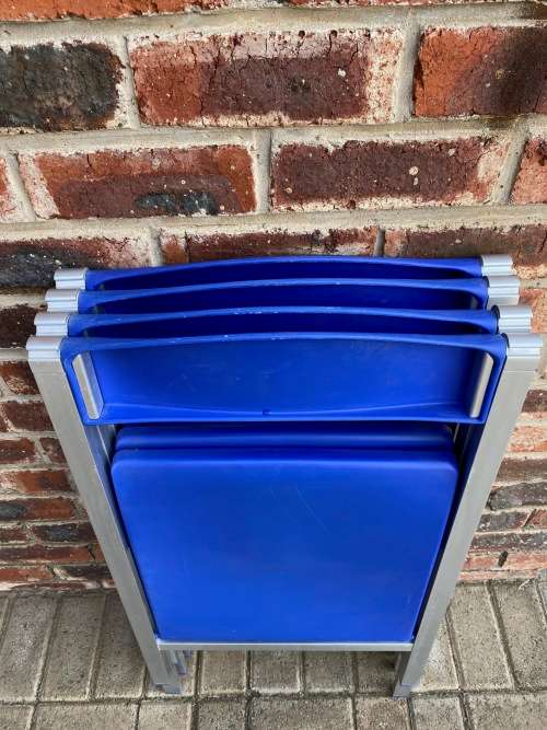 1 x German designer Slim Aluminium Folding chair blue from the 70s. VINTAGE, rare ,collectors item.