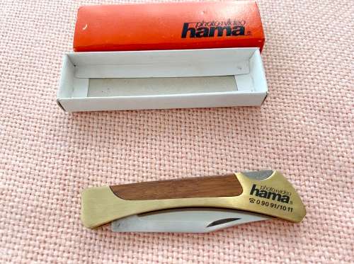 Hama Photo-Video wood brass folding knife , vintage,rare, from Germany