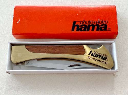 Hama Photo-Video wood brass folding knife , vintage,rare, from Germany